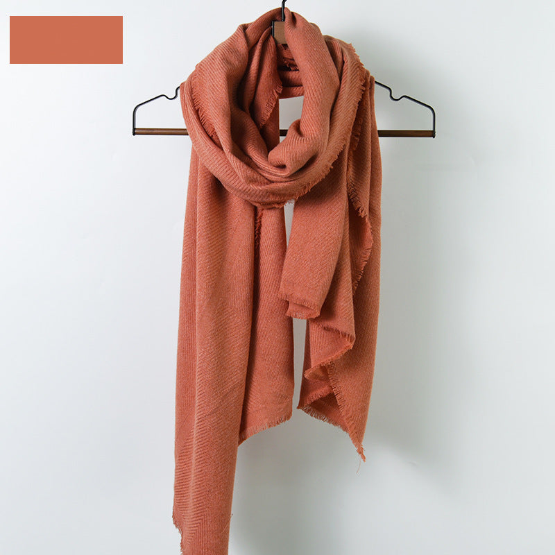 Fringe edged corrugated thick long scarf