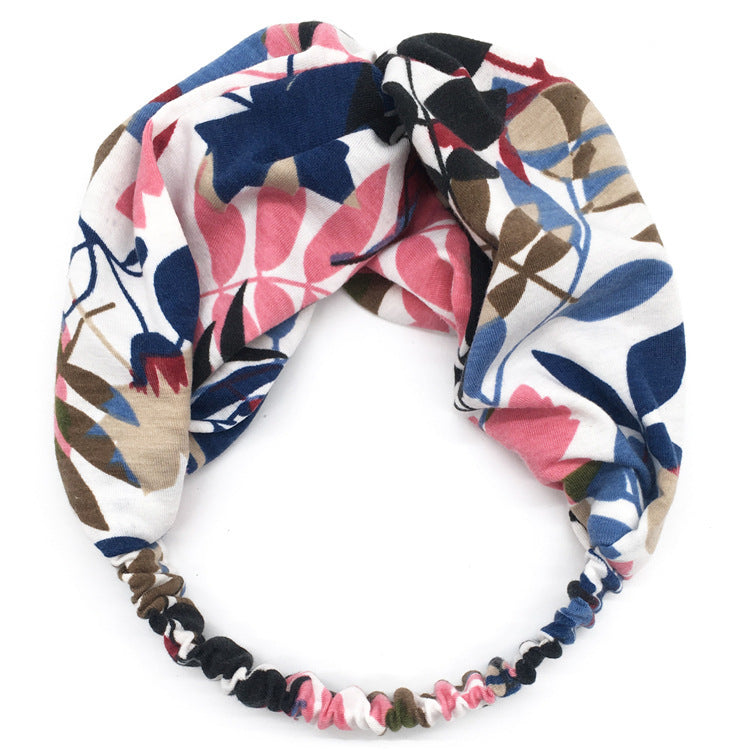 Printed twist front cotton elastic headband