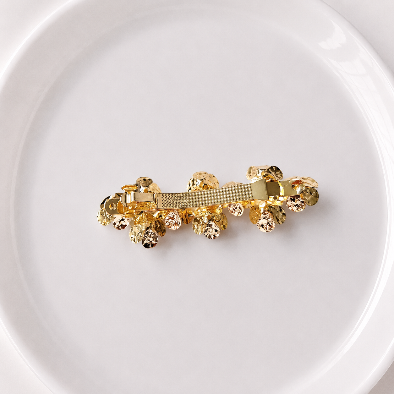 White pearl gold flowers hair barrette