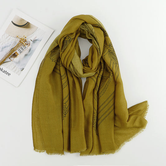 Tassels print plain colour fringed scarf