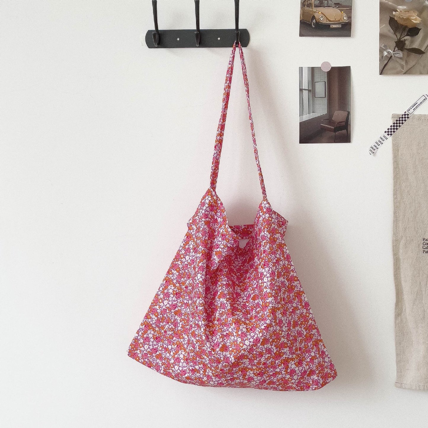 Floral print one handle tote bag