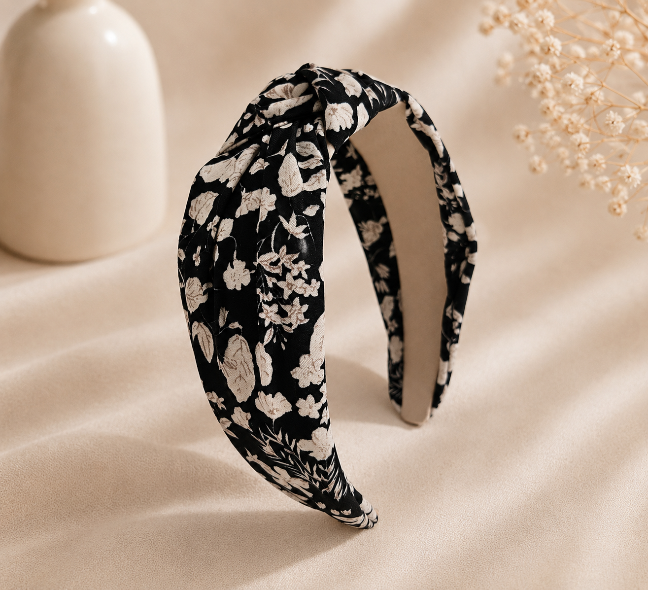 Black floral knotted headband