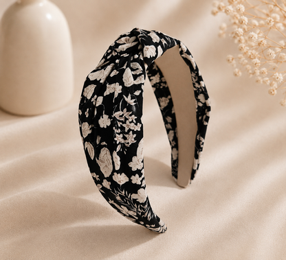 Black floral knotted headband