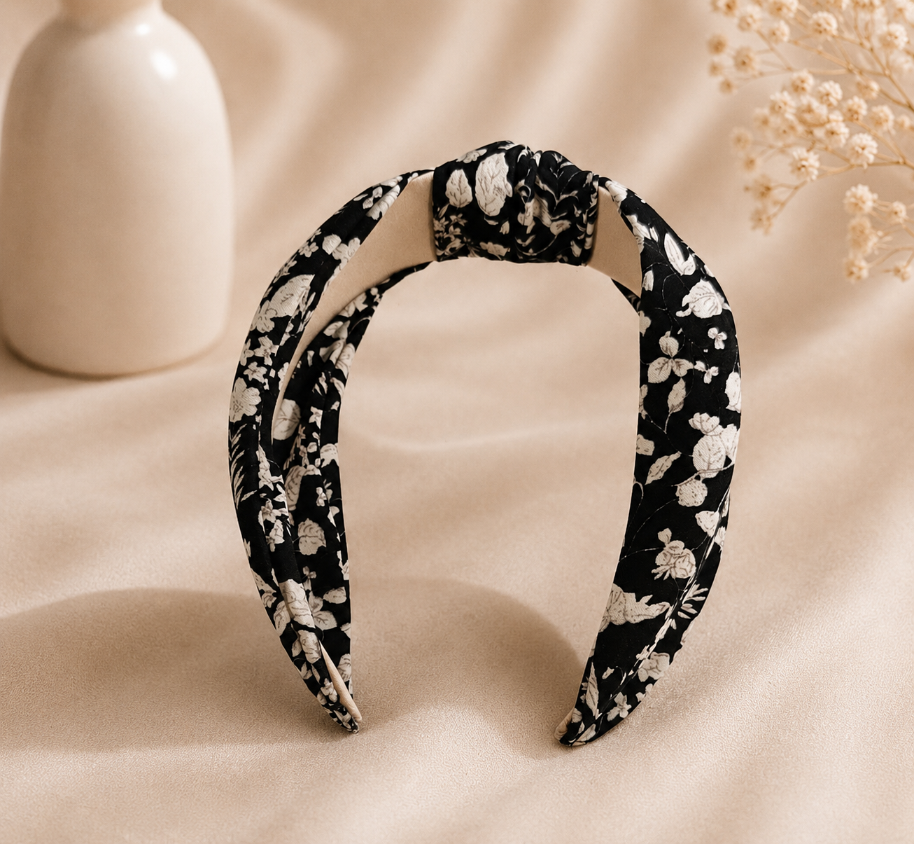 Black floral knotted headband