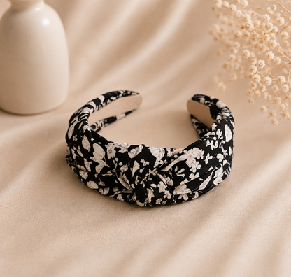 Black floral knotted headband