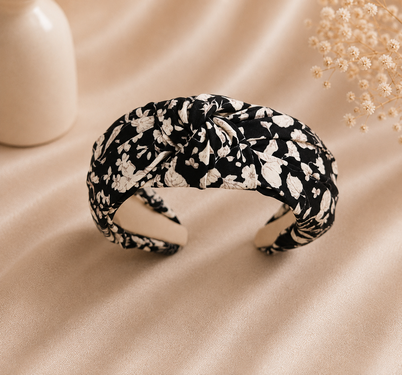 Black floral knotted headband
