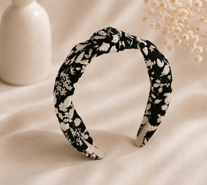 Black floral knotted headband