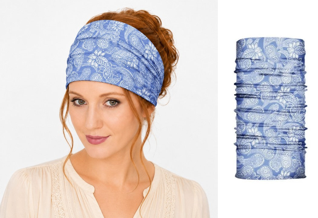 Multi-purpose seamless head wrap in paisley print
