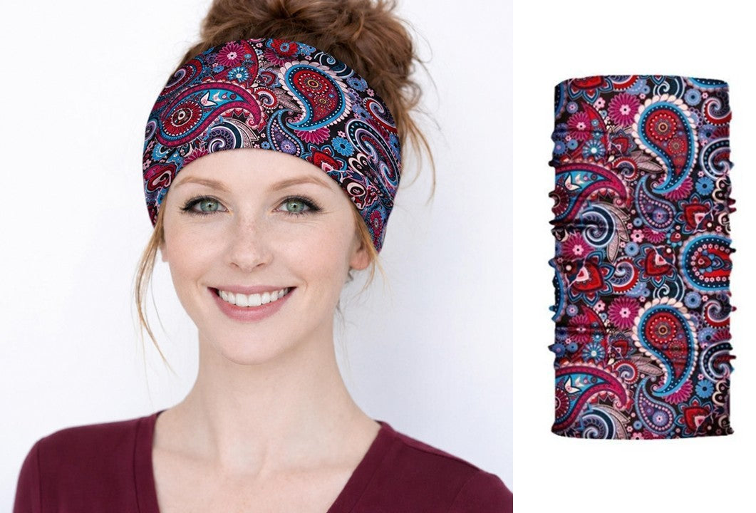 Multi-purpose seamless head wrap in paisley print