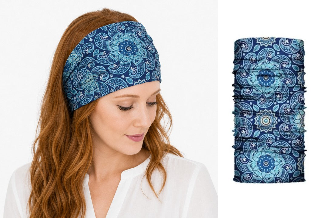 Multi-purpose seamless head wrap in paisley print