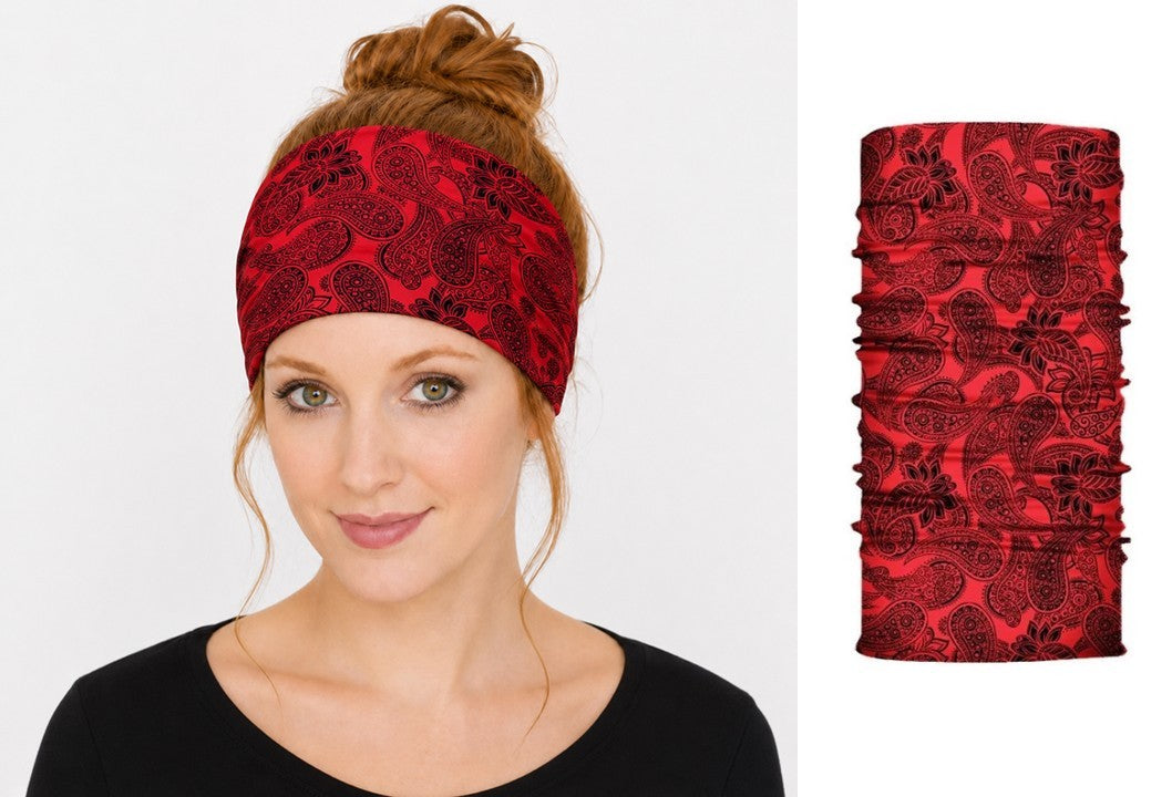 Multi-purpose seamless head wrap in paisley print