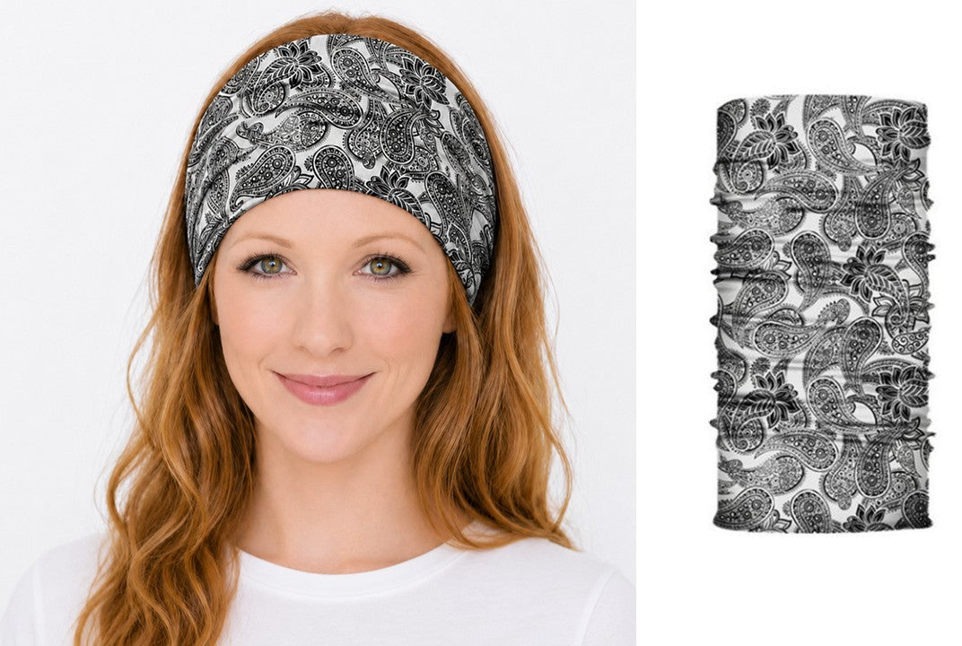 Multi-purpose seamless head wrap in paisley print