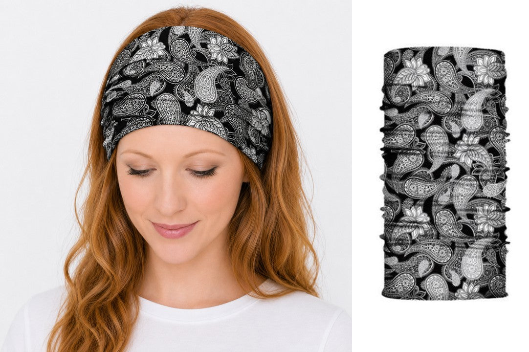 Multi-purpose seamless head wrap in paisley print