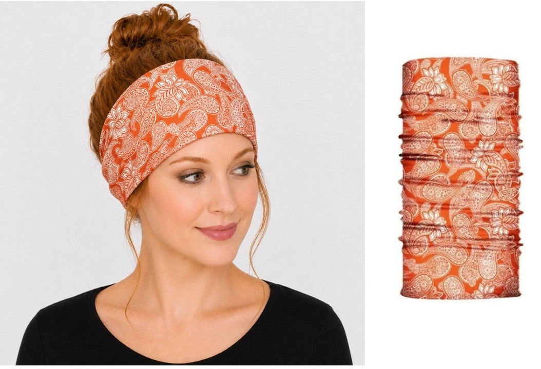 Multi-purpose seamless head wrap in paisley print