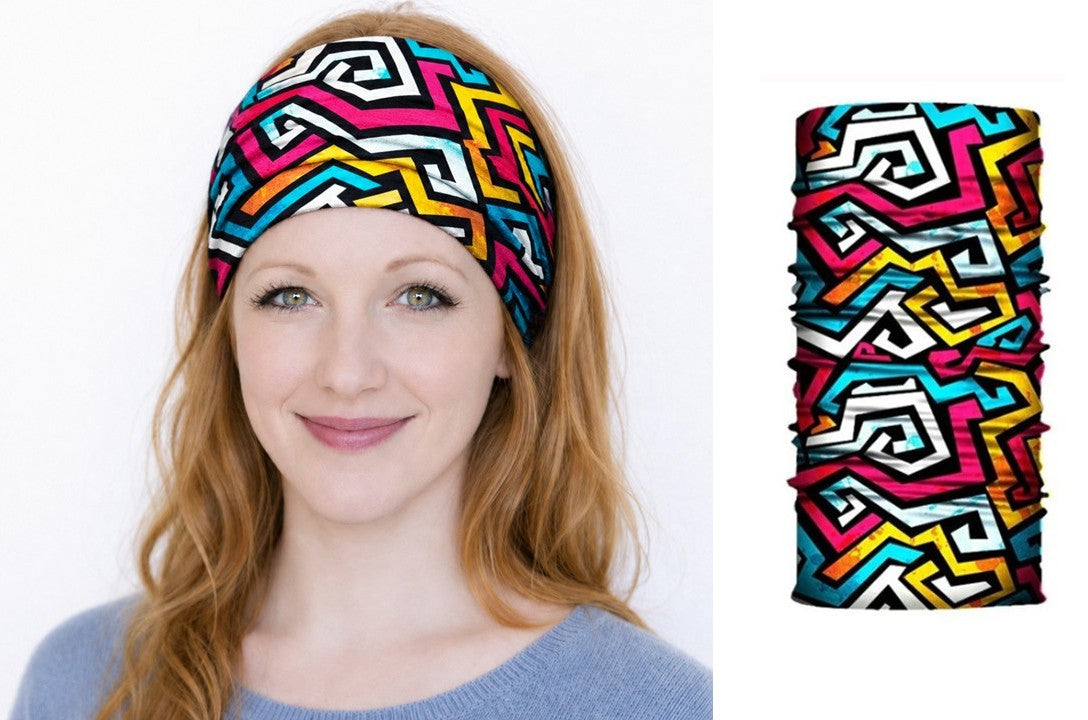 Multi-purpose seamless head wrap in multicolour print
