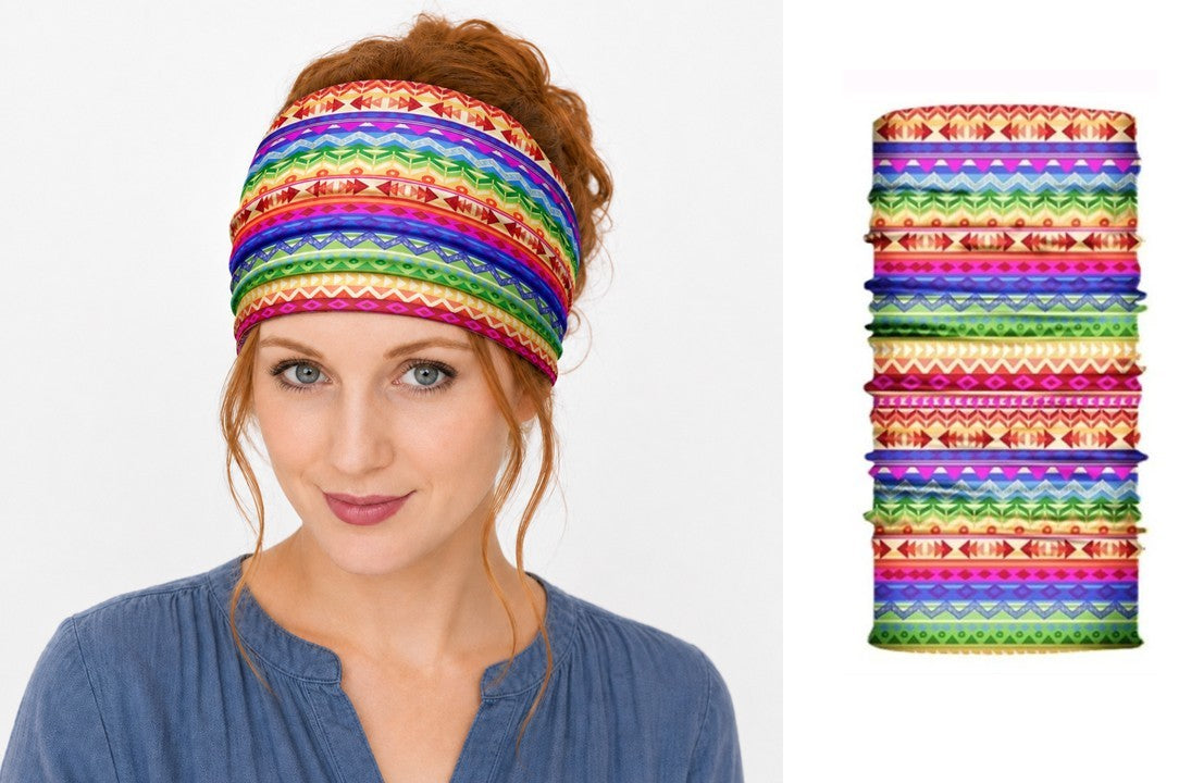 Multi-purpose seamless head wrap in multicolour print