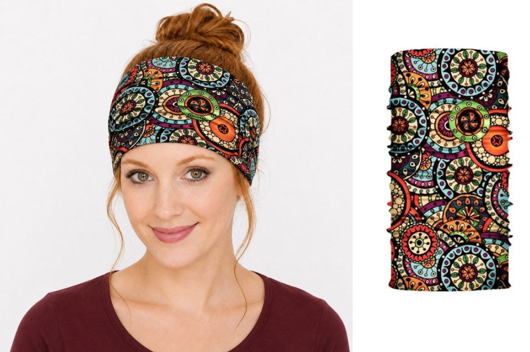 Multi-purpose seamless head wrap in multicolour print