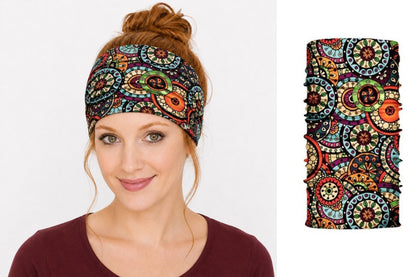 Multi-purpose seamless head wrap in multicolour print