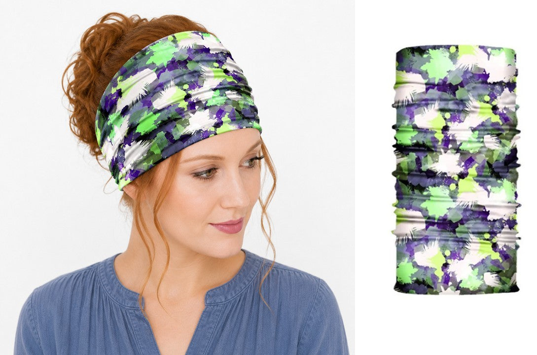 Multi-purpose seamless head wrap in multicolour print