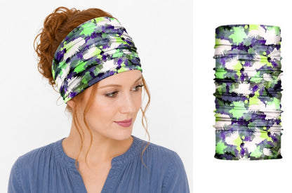 Multi-purpose seamless head wrap in multicolour print