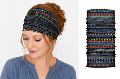 Multi-purpose seamless head wrap in multicolour print
