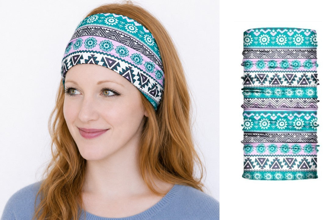 Multi-purpose seamless head wrap in multicolour print
