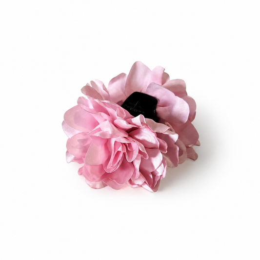 Pink satin flower hair claw
