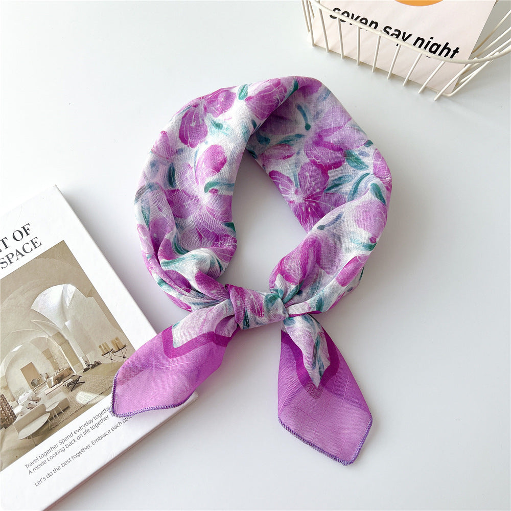 Pink fuchsia floral print square scarf