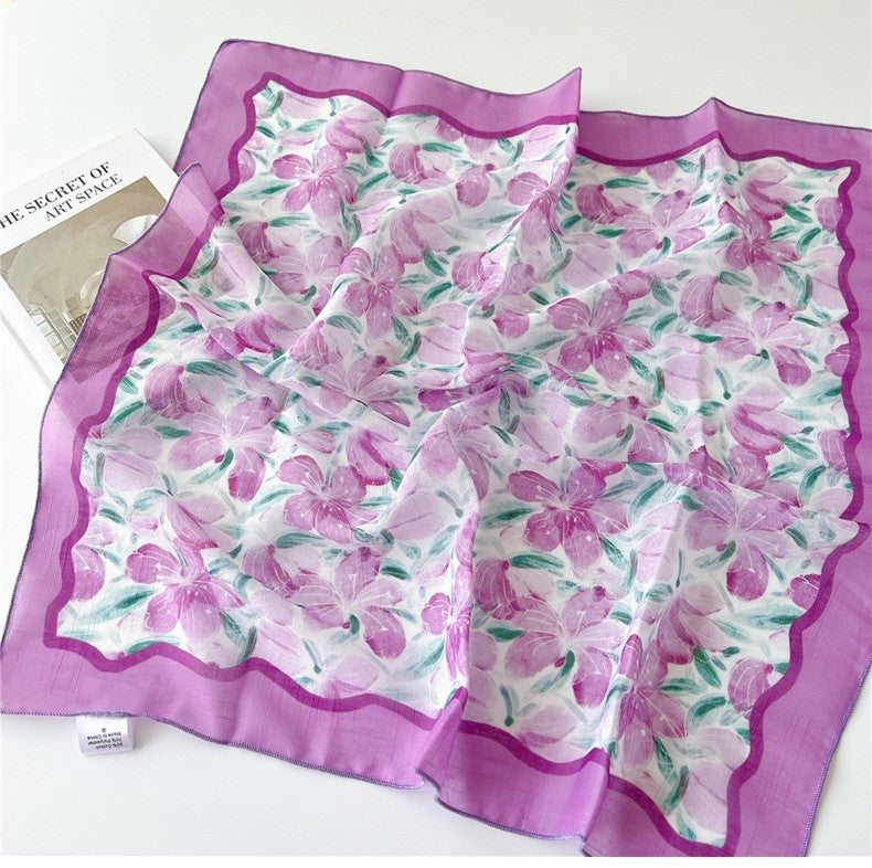 Pink fuchsia floral print square scarf