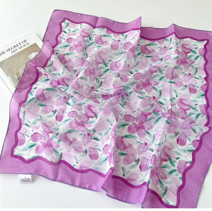 Pink fuchsia floral print square scarf