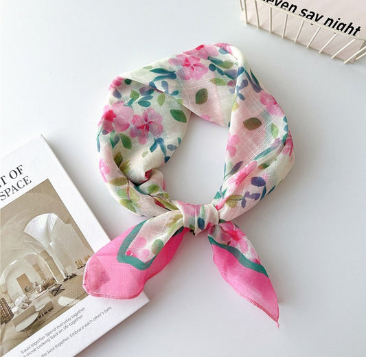 Lilac pink floral print square scarf