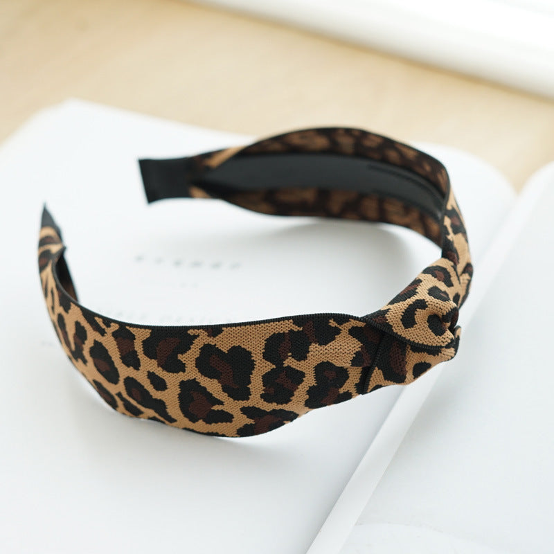 Black brown leopard print knotted headband