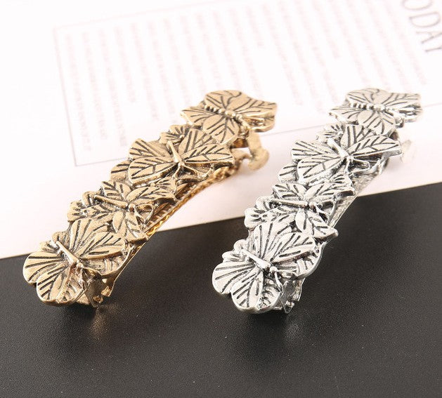 Antique metallic butterflies large hair barrette