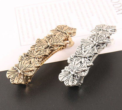 Antique metallic butterflies large hair barrette