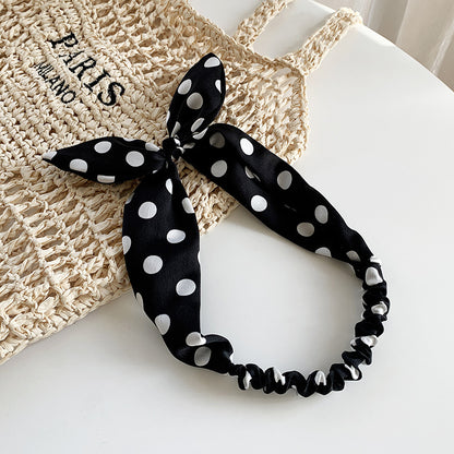 Polka dots satin elastic headband with wired bow