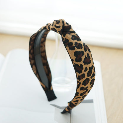 Black brown leopard print knotted headband