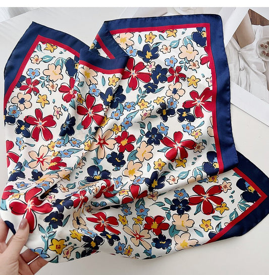 Navy flowers square scarf