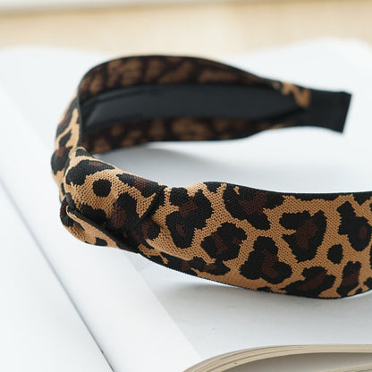 Black brown leopard print knotted headband