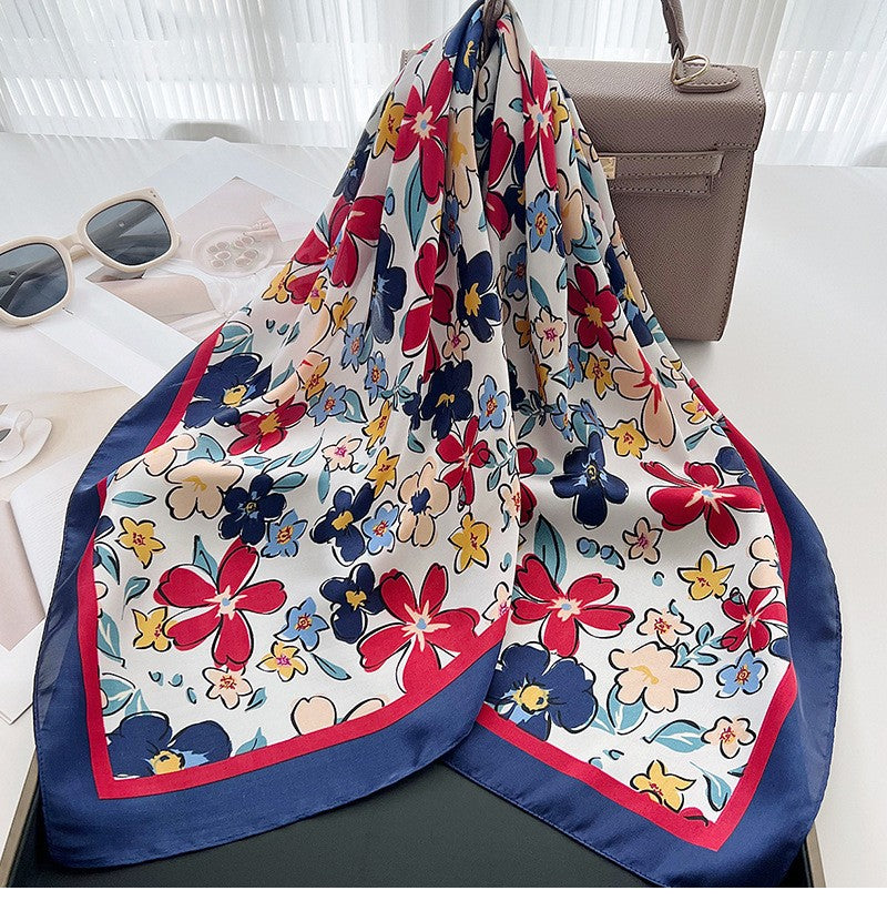 Navy flowers square scarf