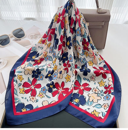Navy flowers square scarf