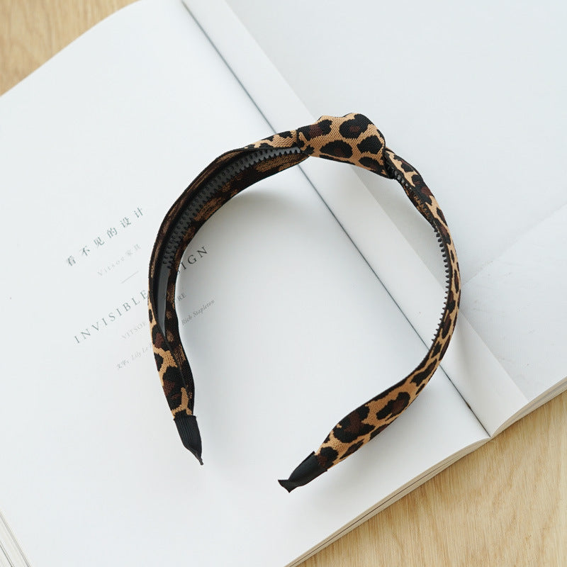 Black brown leopard print knotted headband