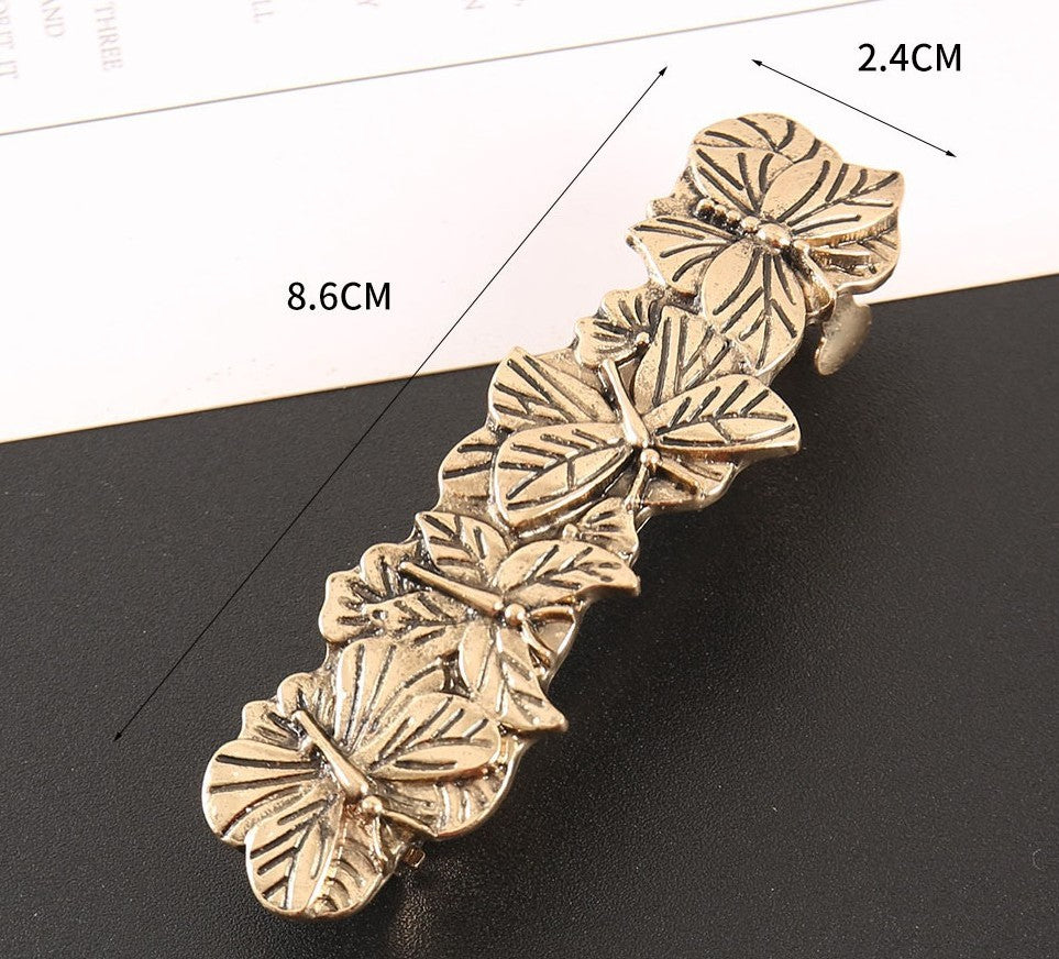 Antique metallic butterflies large hair barrette