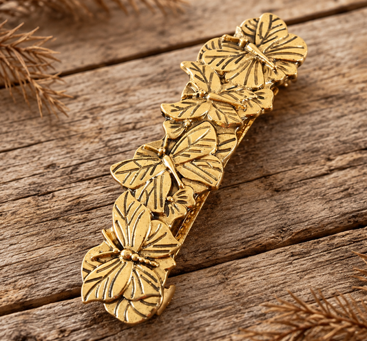 Antique metallic butterflies large hair barrette