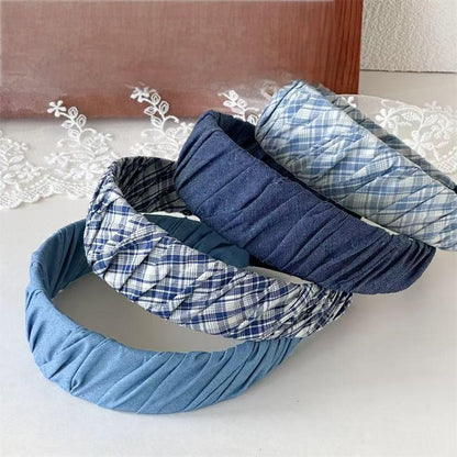 Ruched denim wide headband