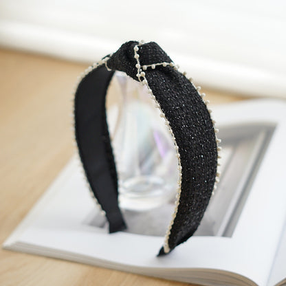 Luxury white beaded edge black tinsel headband