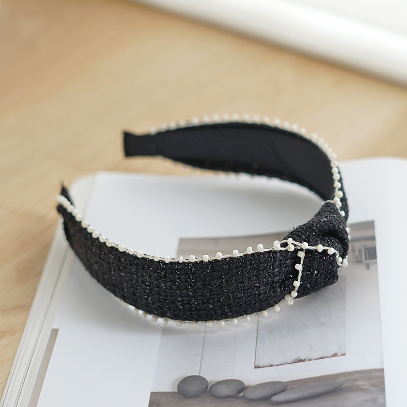 Luxury white beaded edge black tinsel headband