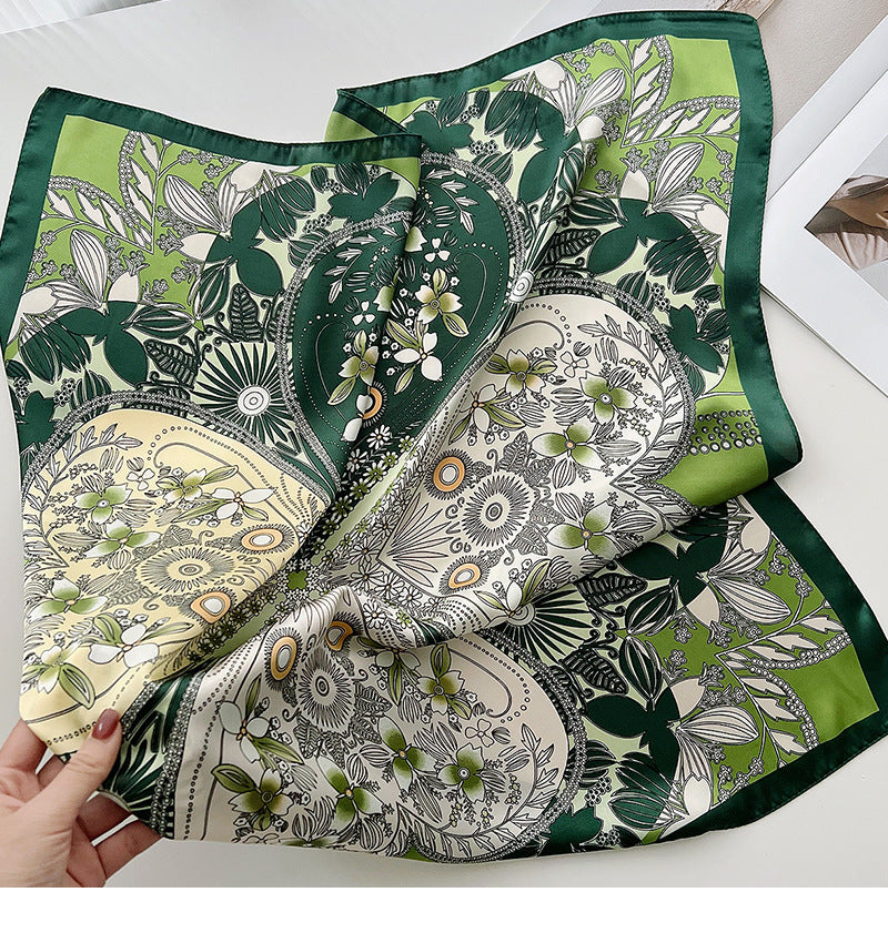 Olive green floral square scarf
