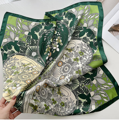 Olive green floral square scarf