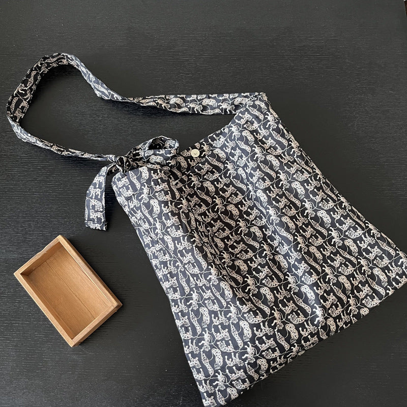 Black cheetah liberty cotton tote bag / shoulder bag