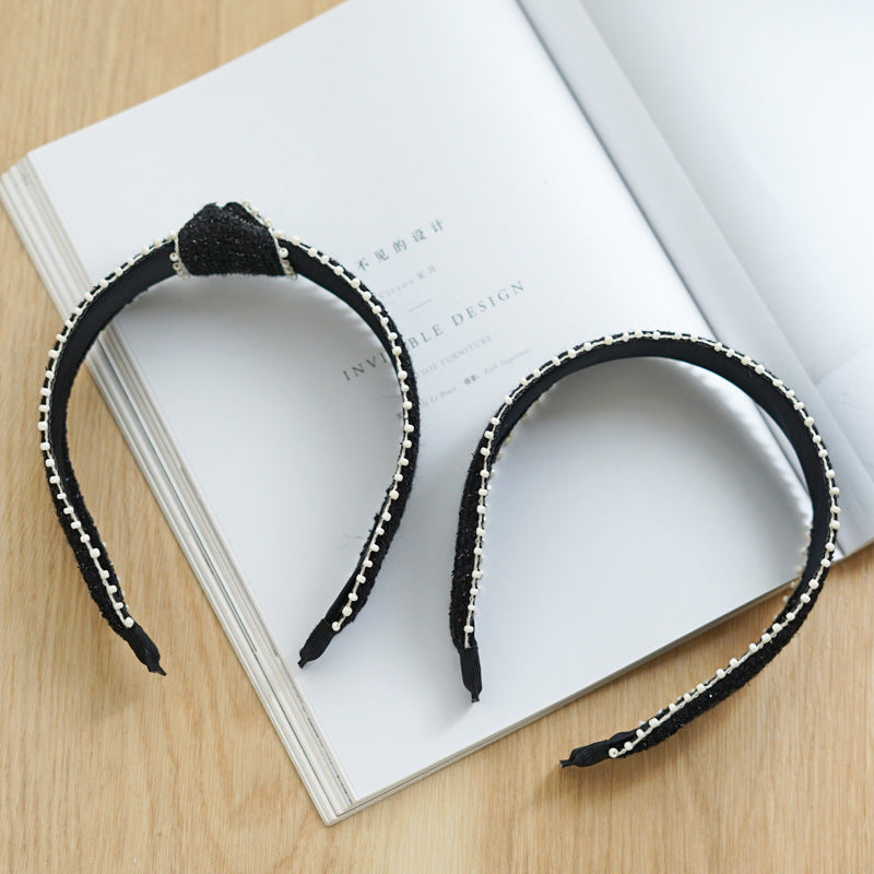 Luxury white beaded edge black tinsel headband